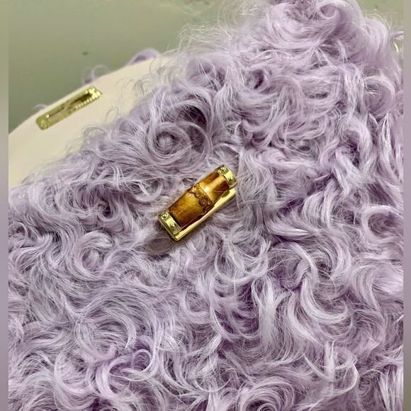 Handmade Genuine Curly Shearling Bamboo handle Bag/Shoulder Bag/Crossbody - Picture 15 of 16